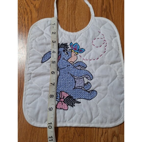 Nancy Christenson Eeyore Donkey Winnie-the-Pooh Hand Cross Stitch White Baby Bib - Picture 5 of 6